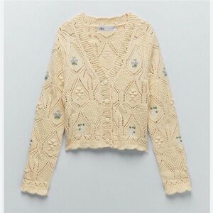Zara Cream Floral Knit Cardigan